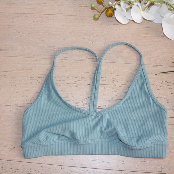 ALO Blissful Ribbed Sports Bra Blue Lightweight Yoga Bra Y-Back | Small - Picture 1 of 7
